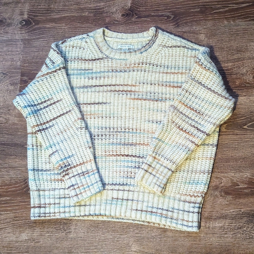 American Eagle Outfitters Cream and Brown Striped Sweater